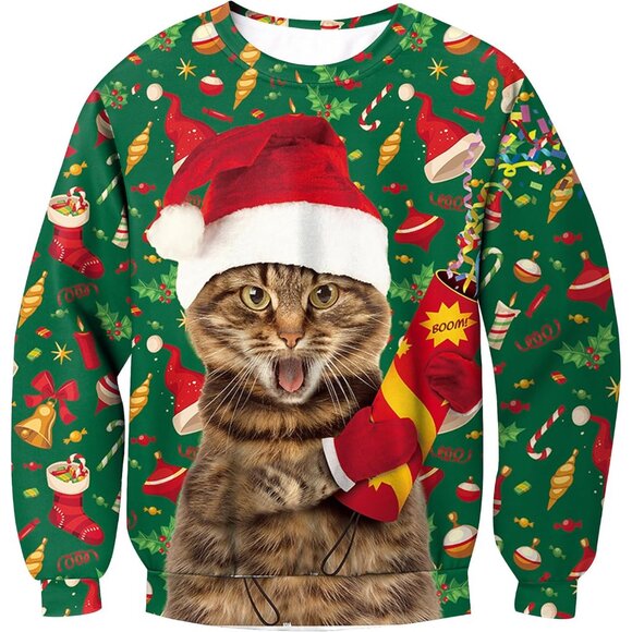 Unisex Christmas 3D Print Sweater Crew Neck Pullover Festive Humor - Picture 1 of 7